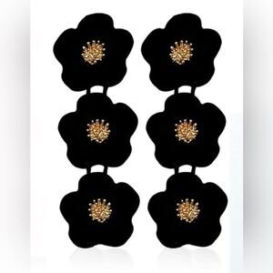 Black Flower Tiered Earrings